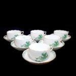 Herend Green Apponyi Pattern Tea Cup Set For 6 Person