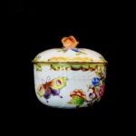 Herend Large Porcelain Sugar Bowl – Victoria (VBO) Pattern with Rose Finial